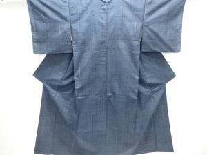 アンティーク　幾何学模様織出し十日町紬着物